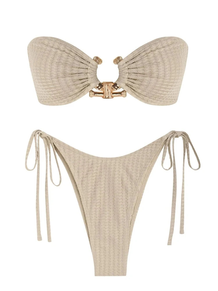 O-Ring Bandeau Bikini – Sexy Tie-Side Swimsuit for Women