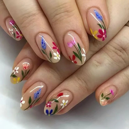 Flower French Almond No. 32 press-on nails