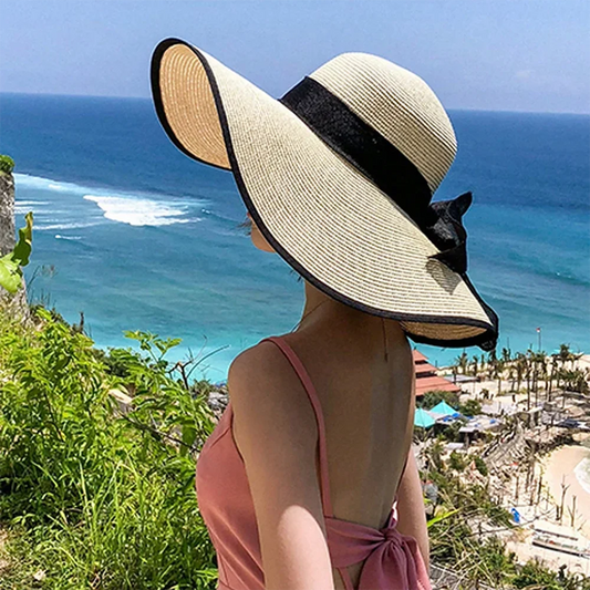 Women's Oversized Brim Straw Hat – Summer Sun Protection Beach Hat