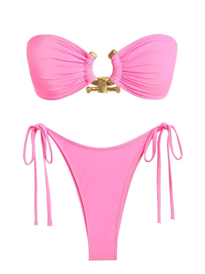 O-Ring Bandeau Bikini – Sexy Tie-Side Swimsuit for Women