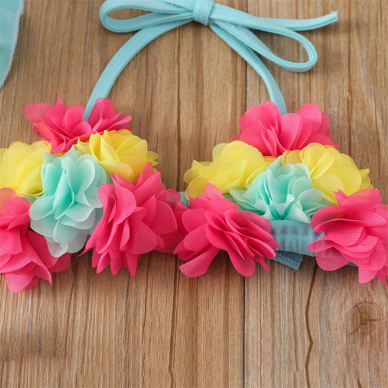 Toddler Girls Floral Swimsuit Set – Bikini & UV Protection Hat