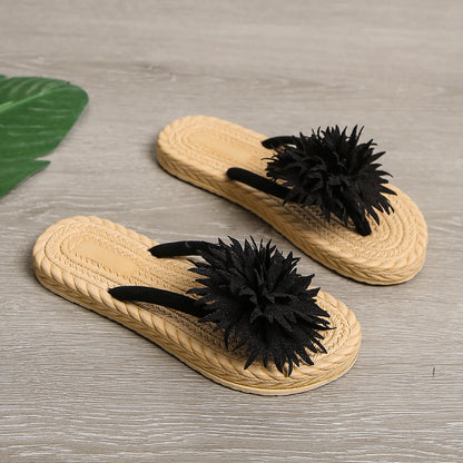 Ceeprints Black Flower Flat Flip-Flops