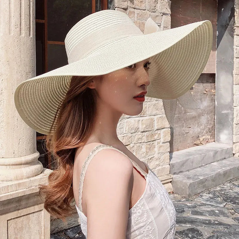 Korean Style Summer Straw Hat – Large Brim Sun Protection Beach Hat