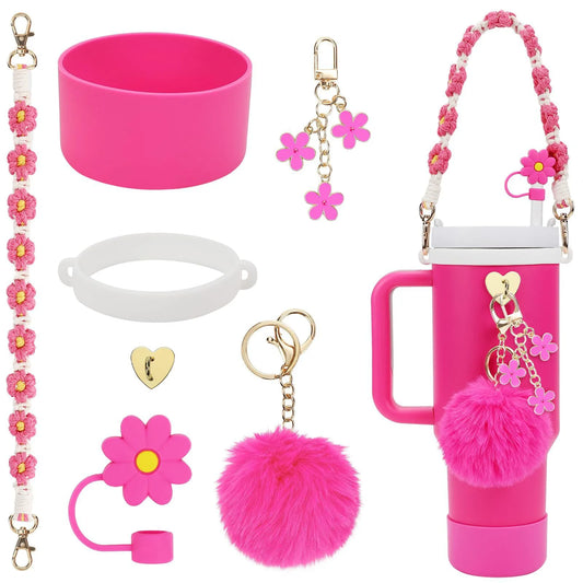 Handmade Straw Cap Case – Charm Chain, Initial Keychain & Handle for Tumbler