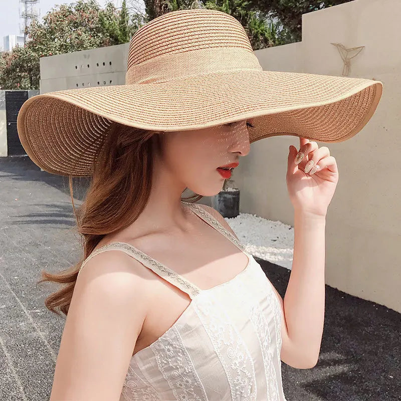 Korean Style Summer Straw Hat – Large Brim Sun Protection Beach Hat