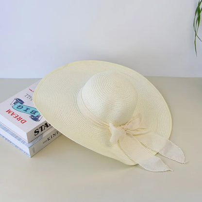 Women's Summer Straw Hat – Wide Brim Floppy Panama Hat with Bowknot