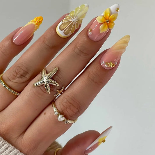 Flower French Almond No. 04 press-on nails