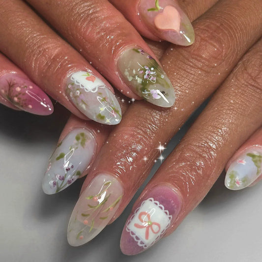 Flower French Almond No. 46 press-on nails
