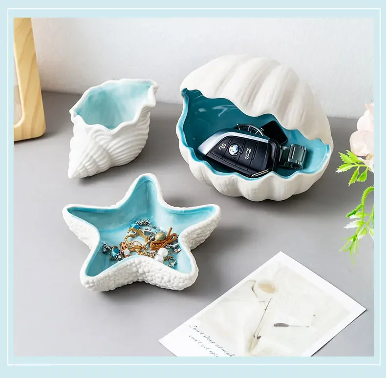 Ceramic Sea Shell Jewelry Tray – Elegant Decorative Storage