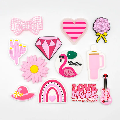 1/12PCS Pink Charms – Cactus, Flower, Flamingo & Bow for Beach Bags