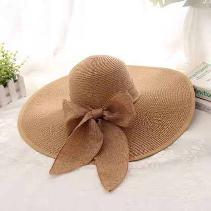 Wide Brim Straw Fedora Hat for Women – French Retro Summer Sun Hat