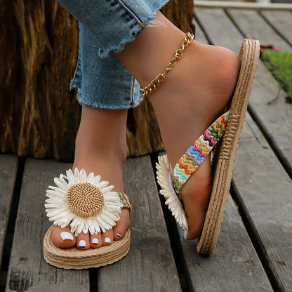 Ceeprints Linen Sunflower Flip-Flops