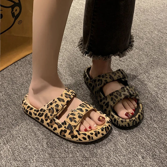 Women’s Leopard Print Platform Slippers – Casual Thick Sole Sandals