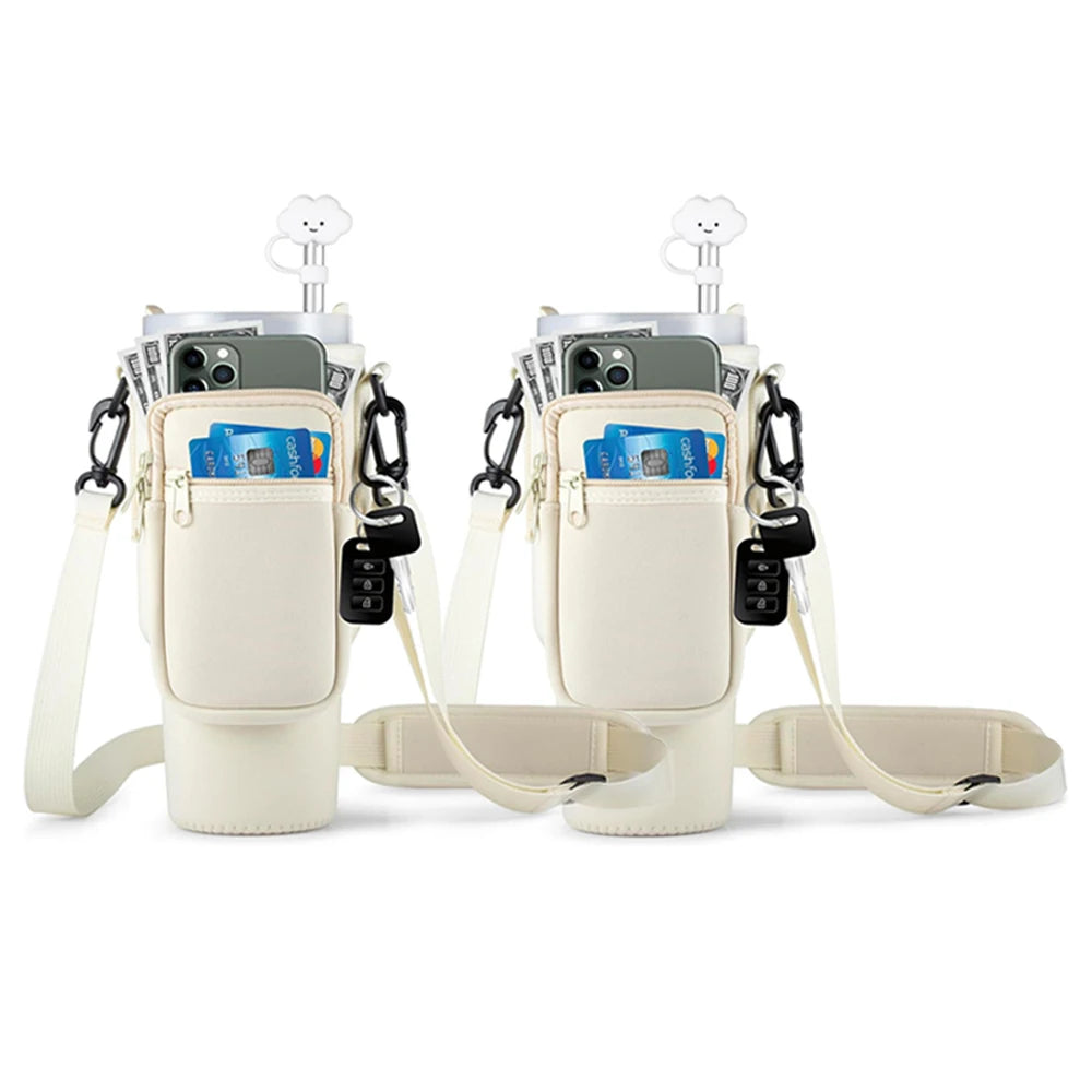 1/2/4PCS 40oz Water Bottle Carrier – Adjustable Strap Pouch for Thermos/Mugs