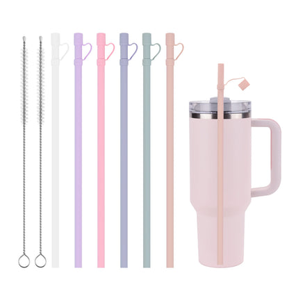 6PCS Long Silicone Straws with Covers – Compatible with 30/40oz Tumblers