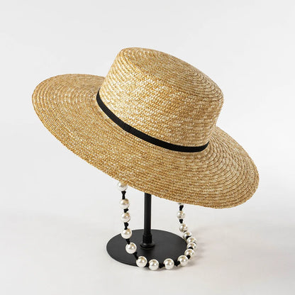 Ceeprints Pearl Tie Wide Brim Straw Fedora Hat