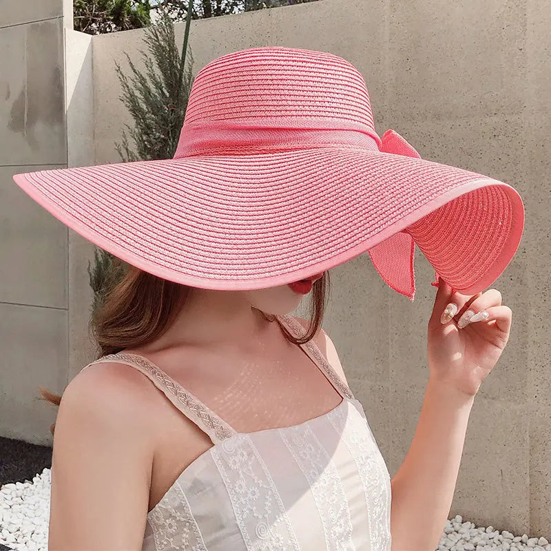 Korean Style Summer Straw Hat – Large Brim Sun Protection Beach Hat