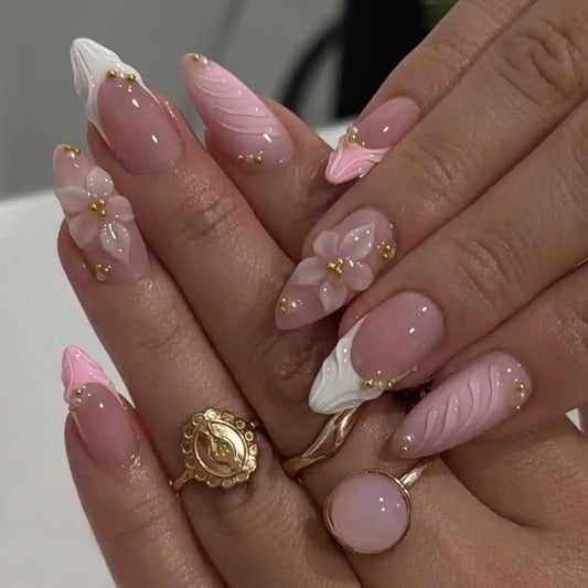 Flower French Almond No. 03 press-on nails