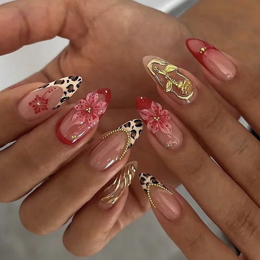 Flower French Almond No. 08 press-on nails