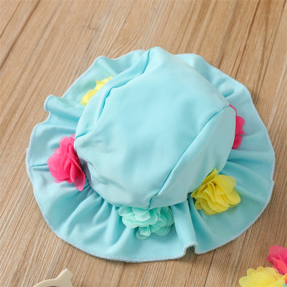 Toddler Girls Floral Swimsuit Set – Bikini & UV Protection Hat