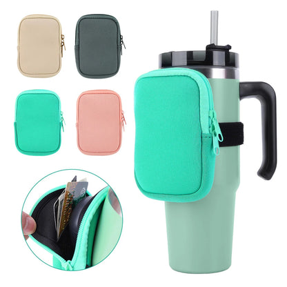 Water Bottle Pouch – Neoprene Caddy for 20/30/40oz Stanley Cup, Holds Cards & Essentials