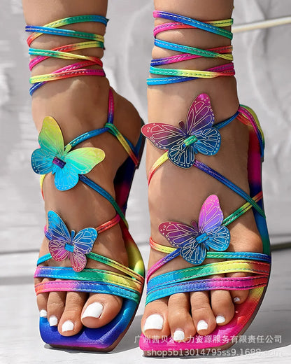 Ceeprints Butterfly Y2K Lace-Up Sandals