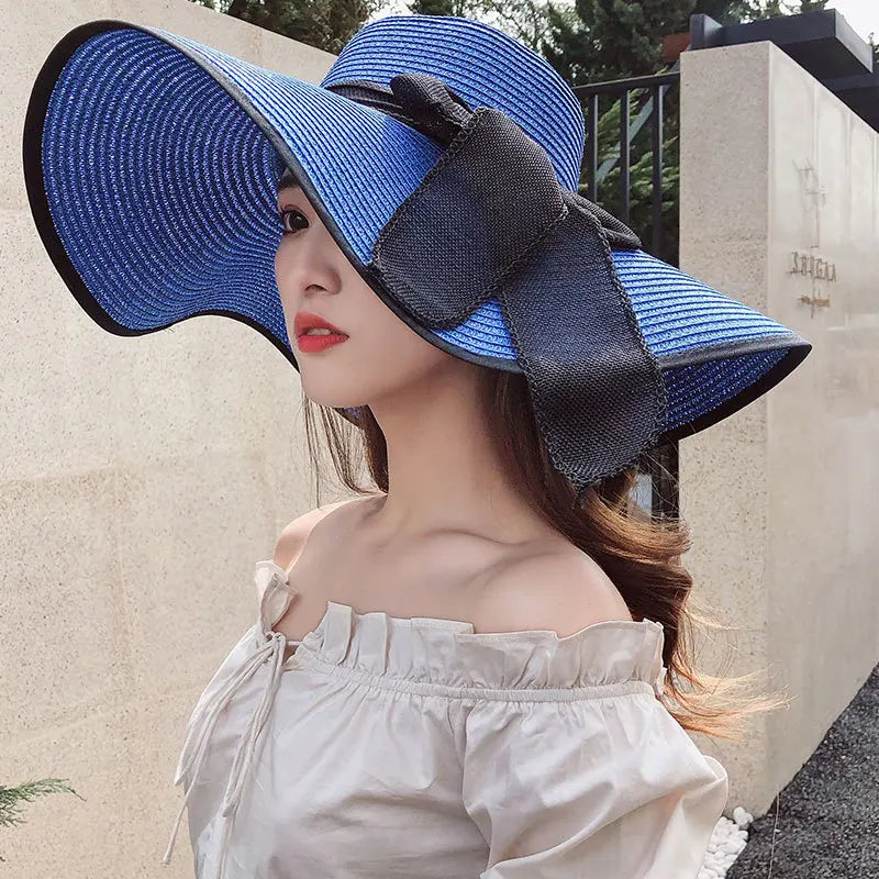 Korean Style Summer Straw Hat – Large Brim Sun Protection Beach Hat