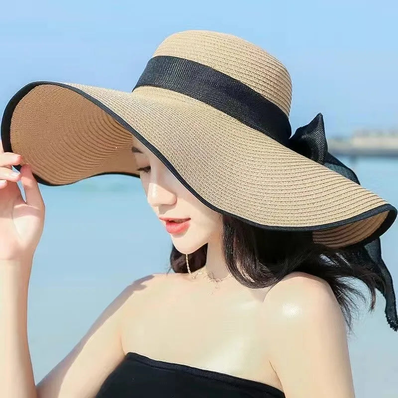 Korean Style Summer Straw Hat – Large Brim Sun Protection Beach Hat
