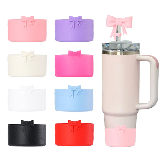 Silicone Cup Cover – Anti-Slip & Heat-Insulating Base with Butterfly Bow, Fits 12–40oz Tumblers