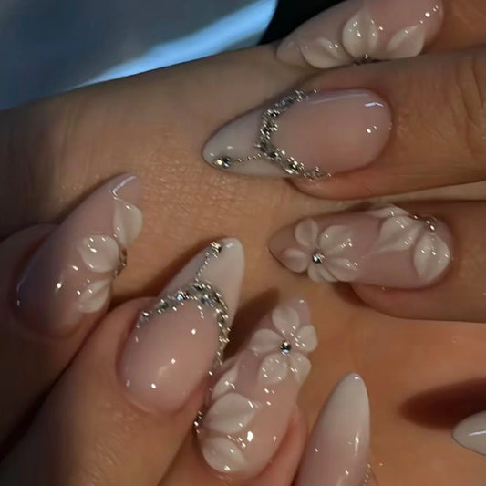 Flower French Almond No. 15 press-on nails