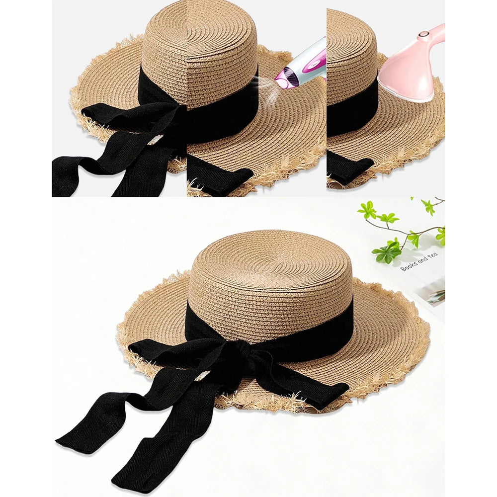 Japanese Style Hairy Edge Straw Beach Hat – Women's Summer Sun Protection Hat