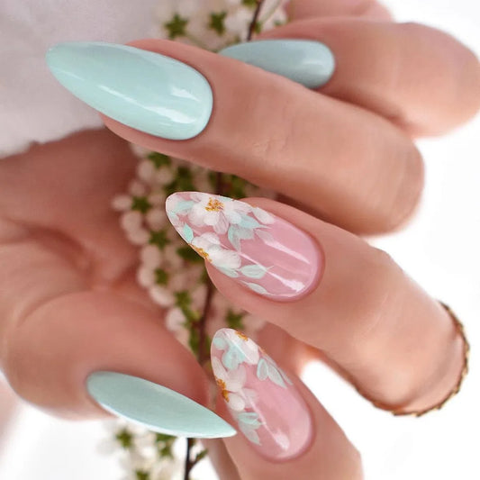 Flower French Almond No. 47 press-on nails