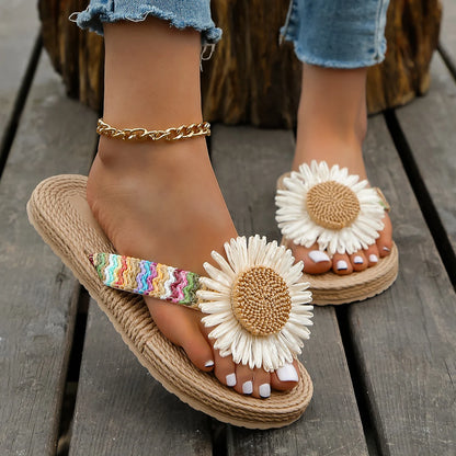 Ceeprints Linen Sunflower Flip-Flops