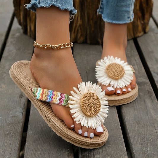 Ceeprints Linen Sunflower Flip-Flops