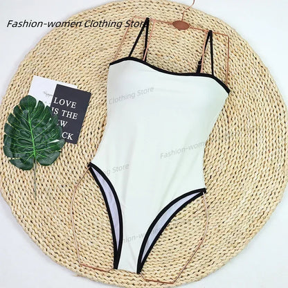 Elegant Black & White One-Piece Swimsuit – Chic & Timeless Beachwear