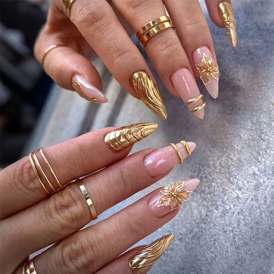Flower French Almond No. 40 press-on nails