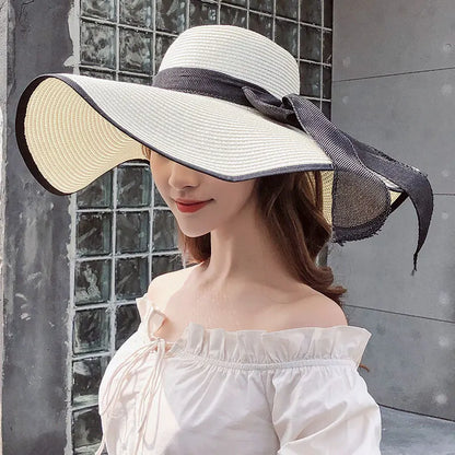 Korean Style Summer Straw Hat – Large Brim Sun Protection Beach Hat
