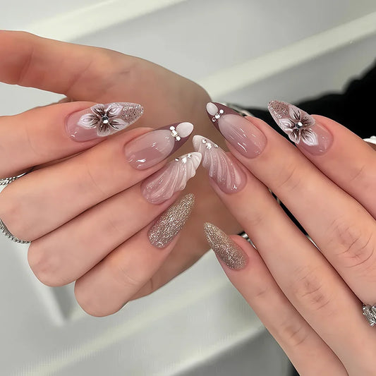 Flower French Almond No. 21 press-on nails