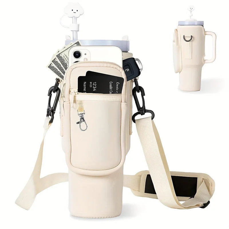1/2/4PCS 40oz Water Bottle Carrier – Adjustable Strap Pouch for Thermos/Mugs