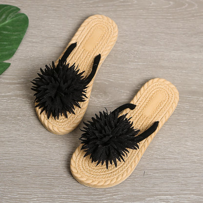 Ceeprints Black Flower Flat Flip-Flops