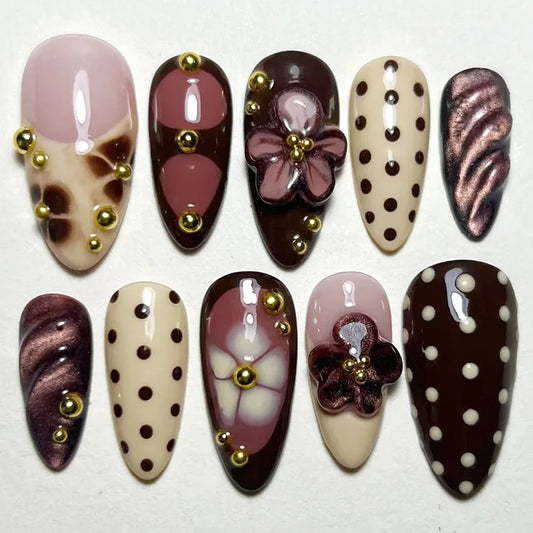 Flower French Almond No. 35 press-on nails