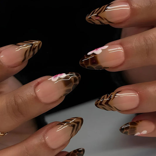 Flower French Almond No. 10 press-on nails