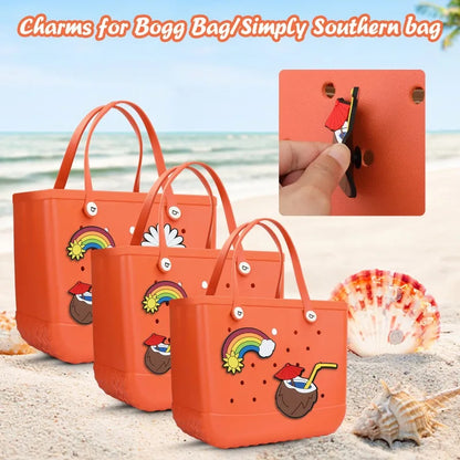 8PCS Cute Beach Bag Charms – Colorful PVC Buckles & Cartoon DIY Pins