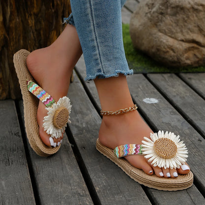 Ceeprints Linen Sunflower Flip-Flops