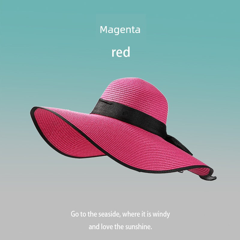 Summer Female Seaside Travel Easiest for Match Wide Brim Sun Straw Hat