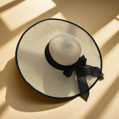 Women's Oversized Brim Straw Hat – Summer Sun Protection Beach Hat