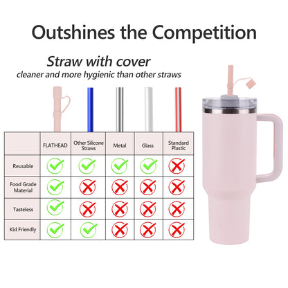 6PCS Long Silicone Straws with Covers – Compatible with 30/40oz Tumblers