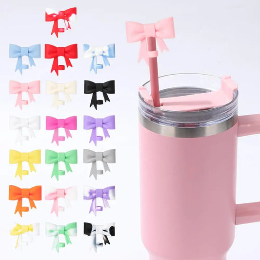 Lovely Bow Straw Covers – Reusable Silicone Toppers for 30/40oz Tumbler