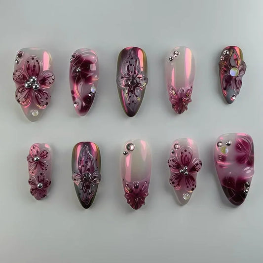Flower French Almond No. 16 press-on nails