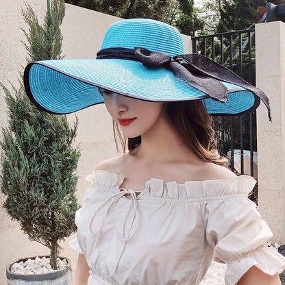 Korean Style Summer Straw Hat – Large Brim Sun Protection Beach Hat
